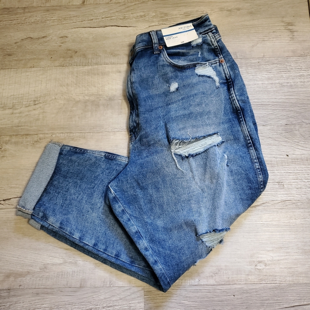 Arizona Curvy Mom Jeans Size 21 High Rise Distressed Denim Plus Size